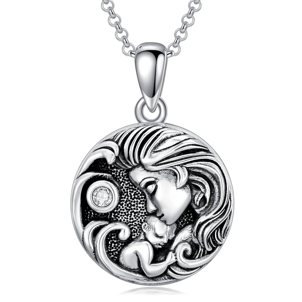 Sterling Silver Mother & Daughter Personalized Photo Locket Necklace with Engraved Word-1