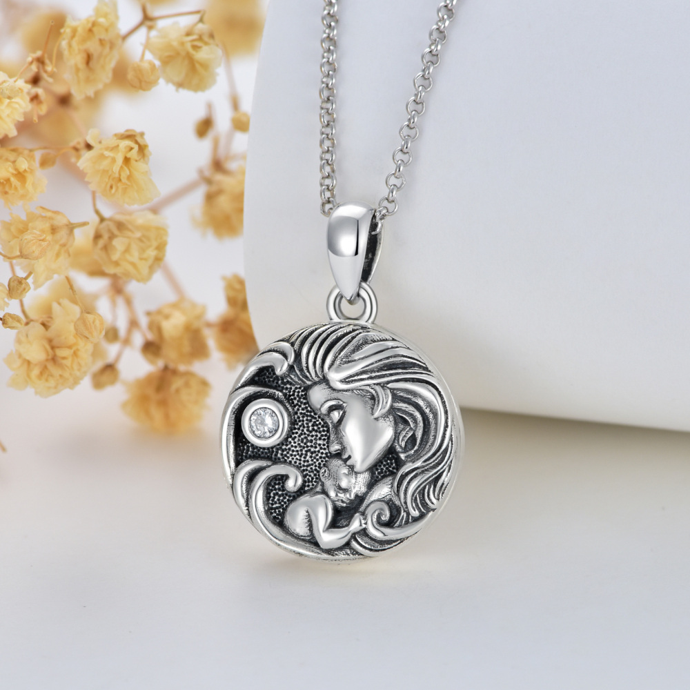 Sterling Silver Mother & Daughter Personalized Photo Locket Necklace with Engraved Word-3