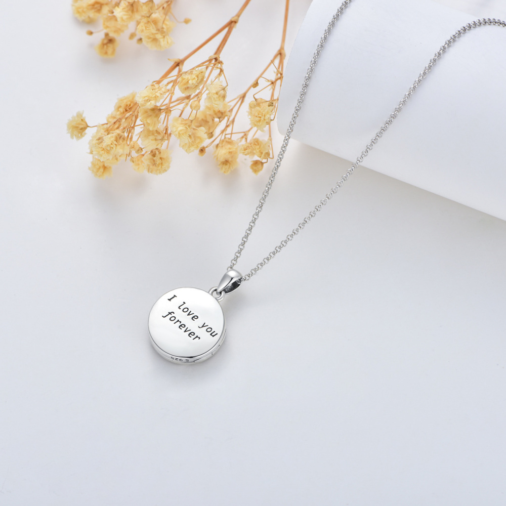 Sterling Silver Mother & Daughter Personalized Photo Locket Necklace with Engraved Word-4