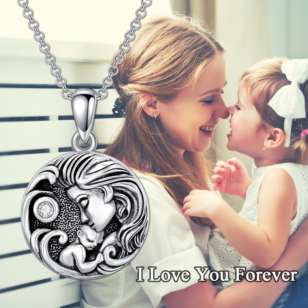 Sterling Silver Mother & Daughter Personalized Photo Locket Necklace with Engraved Word-5