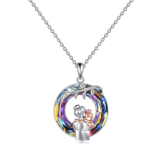 Collana con ciondolo in cristallo viola madre e figlia in argento sterling con catena a scatola