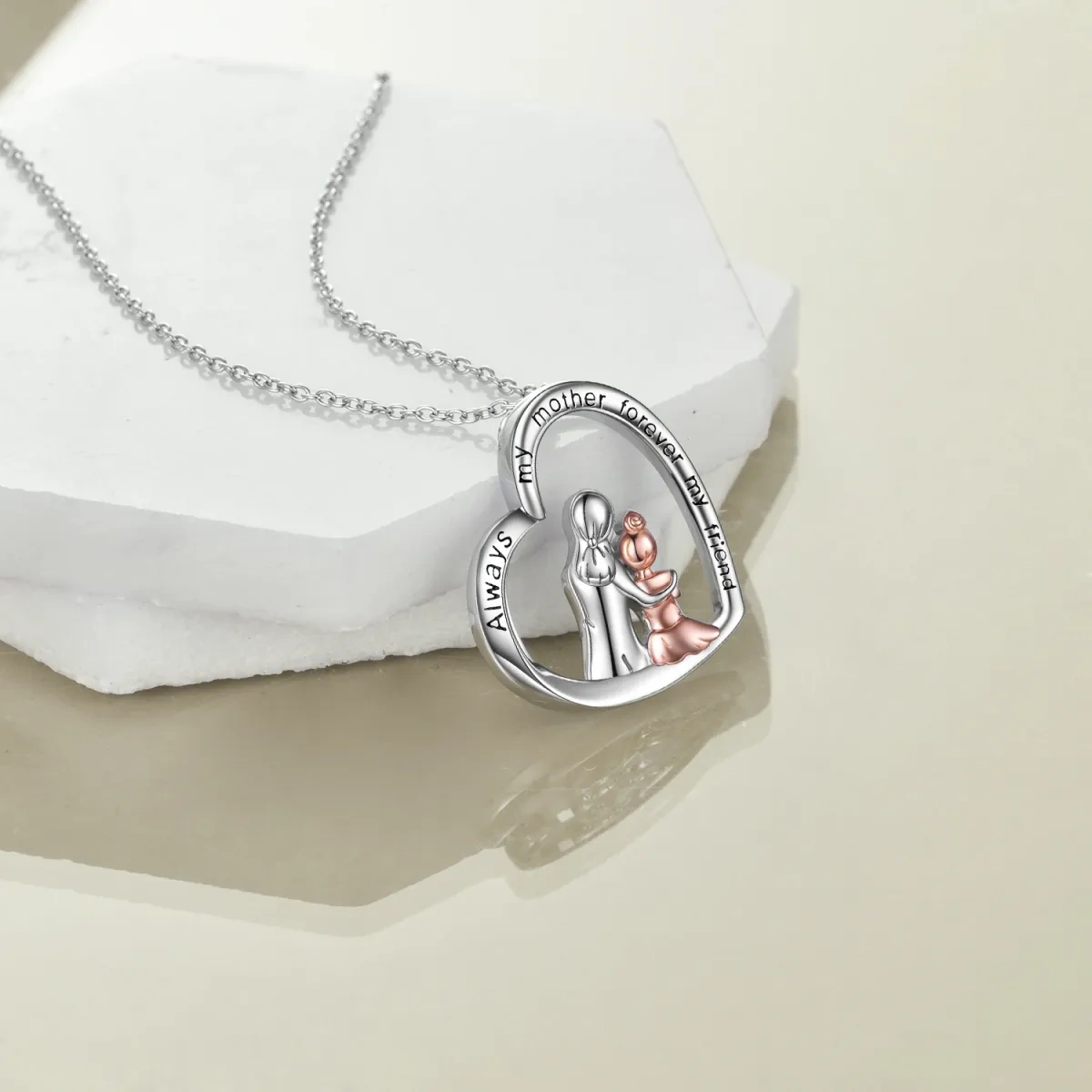 Collana con ciondolo madre e cuore in argento sterling con parola incisa-3