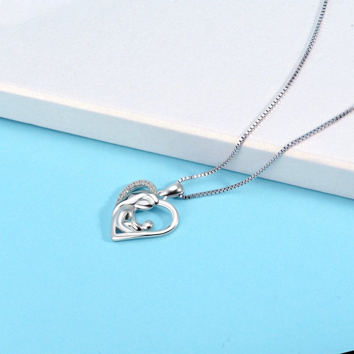 Collar con colgante de corazón de madre con circonita cúbica de plata de ley-4