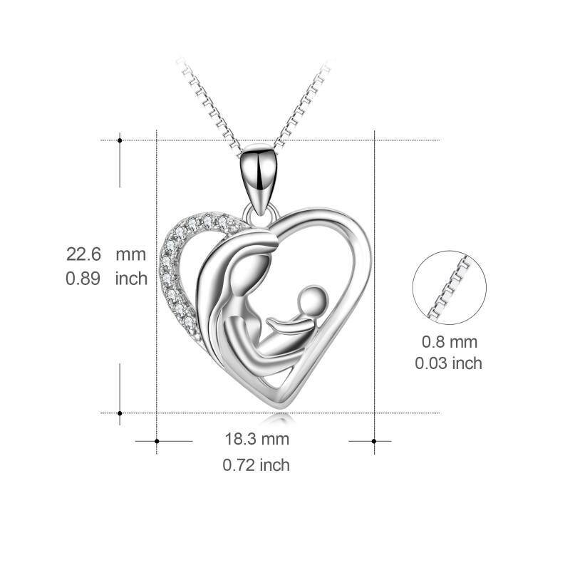 Collar con colgante de corazón de madre con circonita cúbica de plata de ley-5