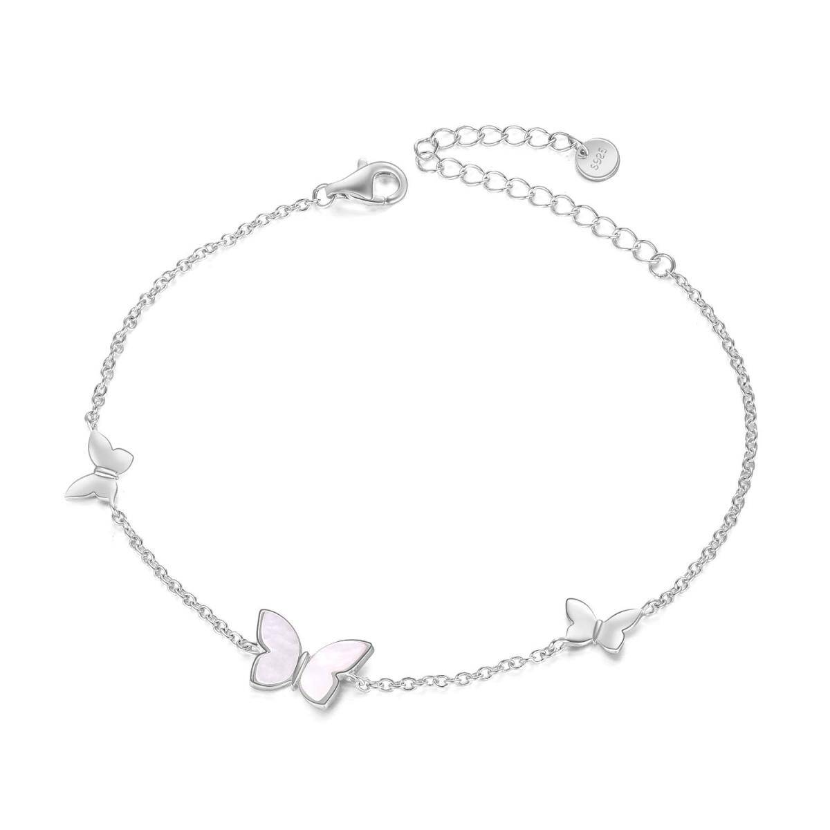 Sterling Silver Mother Of Pearl Butterfly Charm Bracelet-1