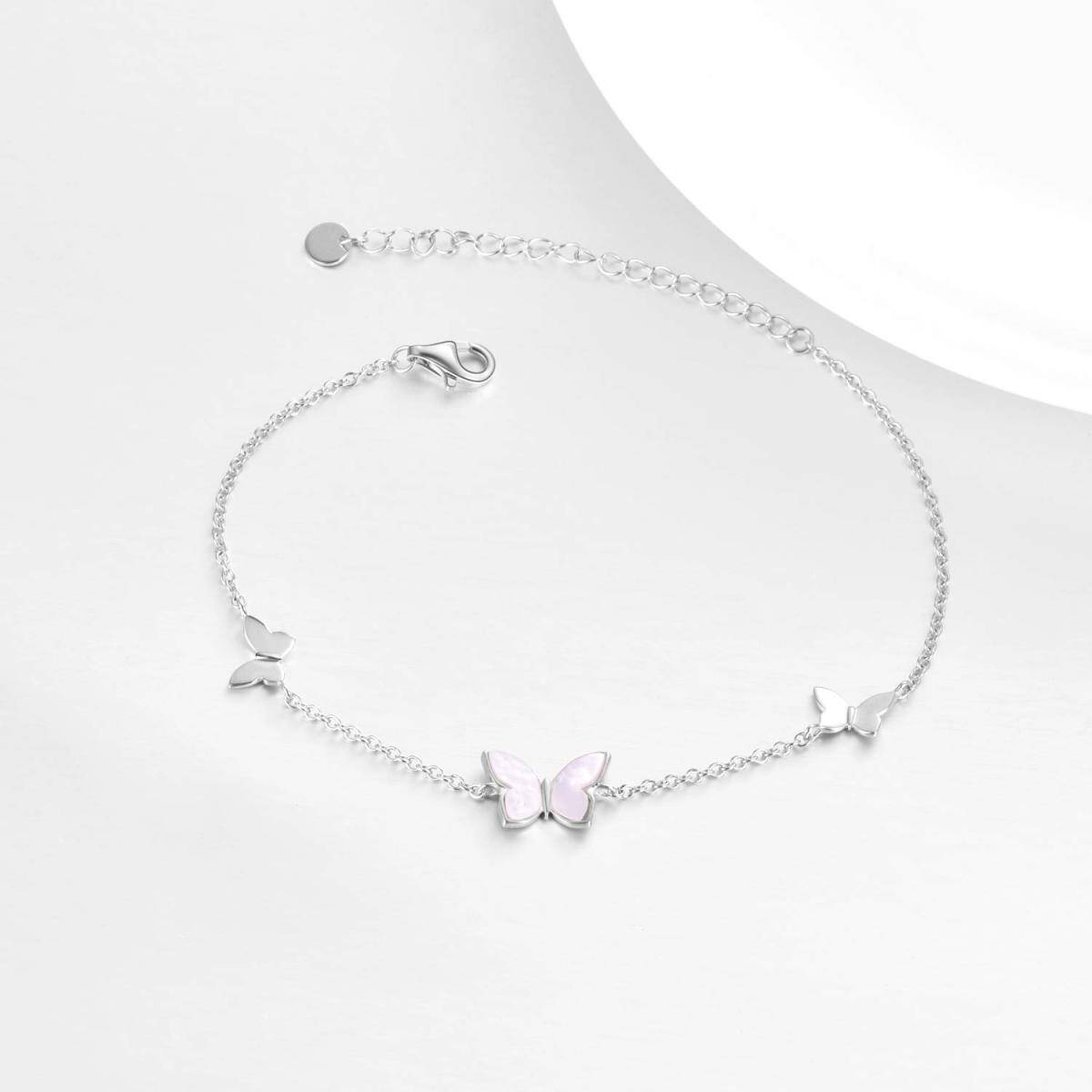 Sterling Silver Mother Of Pearl Butterfly Charm Bracelet-3