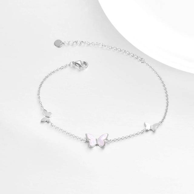 Pulsera de plata de ley con colgante de mariposa de nácar-3