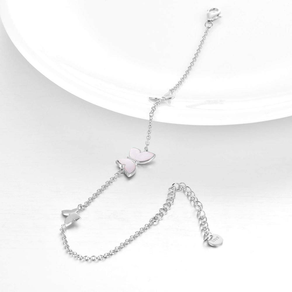 Sterling Silver Mother Of Pearl Butterfly Charm Bracelet-4