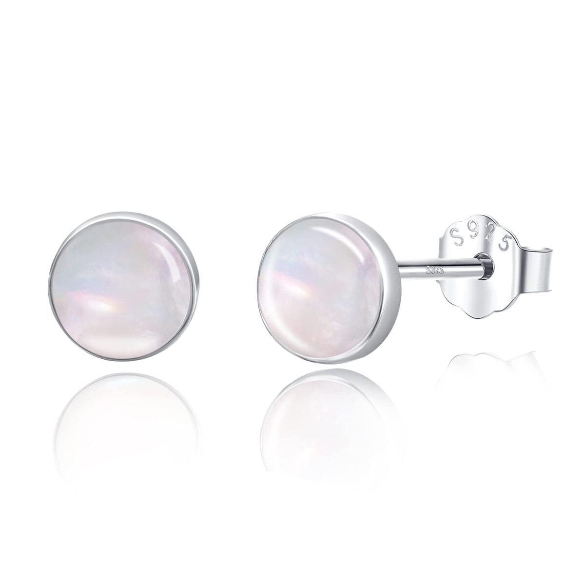 Sterling Silver Mother Of Pearl Round Stud Earrings for Women-1