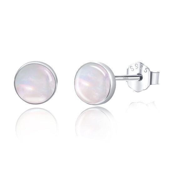 Sterling Silver Mother Of Pearl Round Stud Earrings for Women