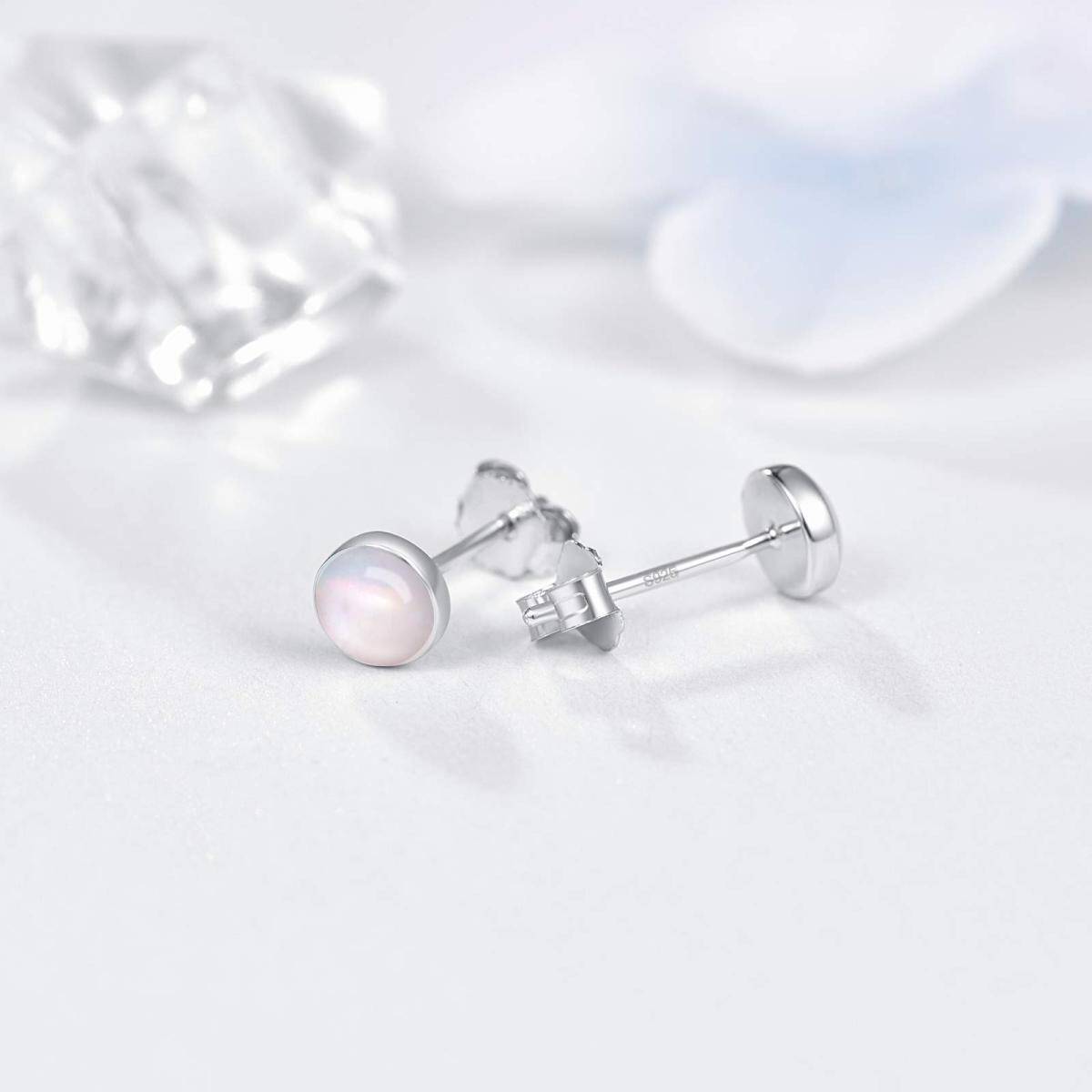 Sterling Silver Mother Of Pearl Round Stud Earrings for Women-3