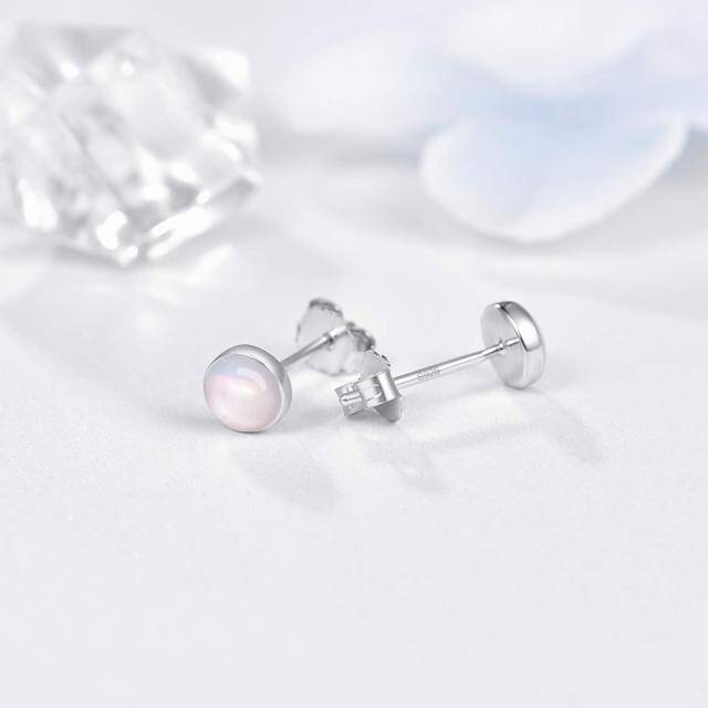 Orecchini a bottone rotondi in madreperla in argento sterling per donna-3