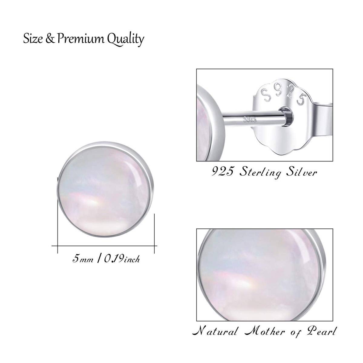 Sterling Silver Mother Of Pearl Round Stud Earrings for Women-4