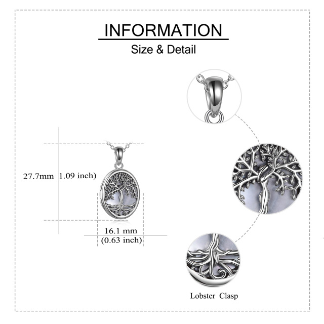 Sterling Silver Mother Of Pearl Tree Of Life Oval Shaped Personalized Photo Locket Necklace-5