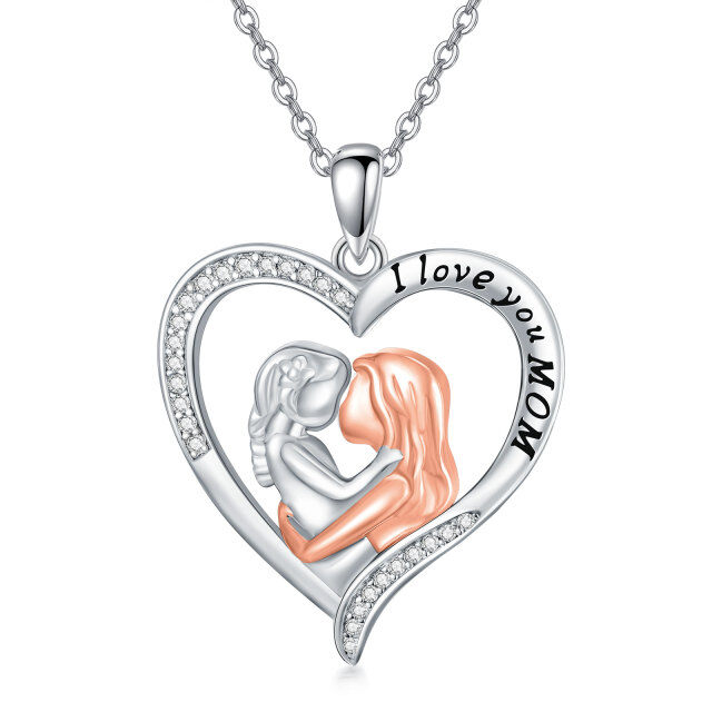 Sterling Silver Cubic Zirconia Mother Pendant Necklace with Engraved Word-1