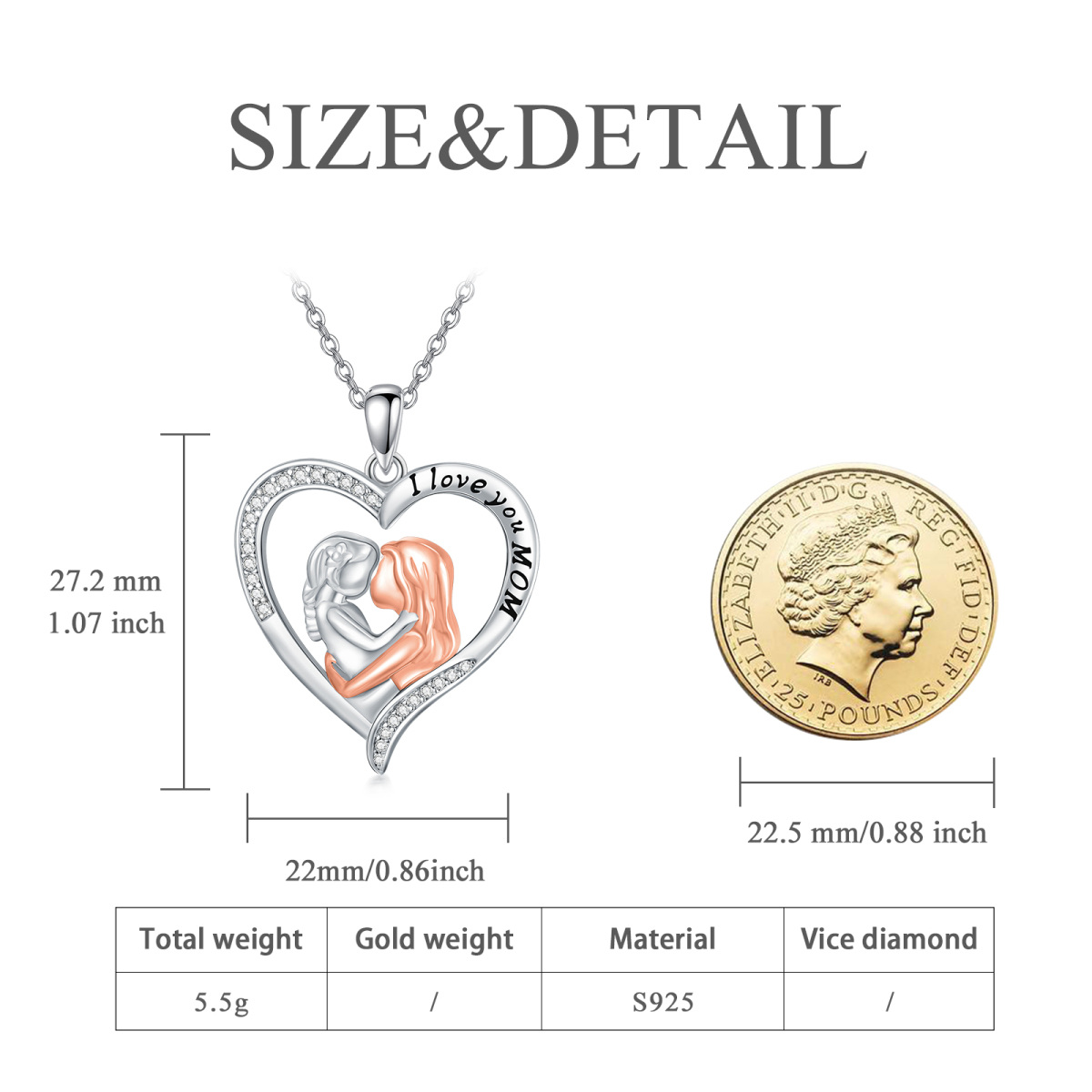 Sterling Silver Cubic Zirconia Mother Pendant Necklace with Engraved Word-5