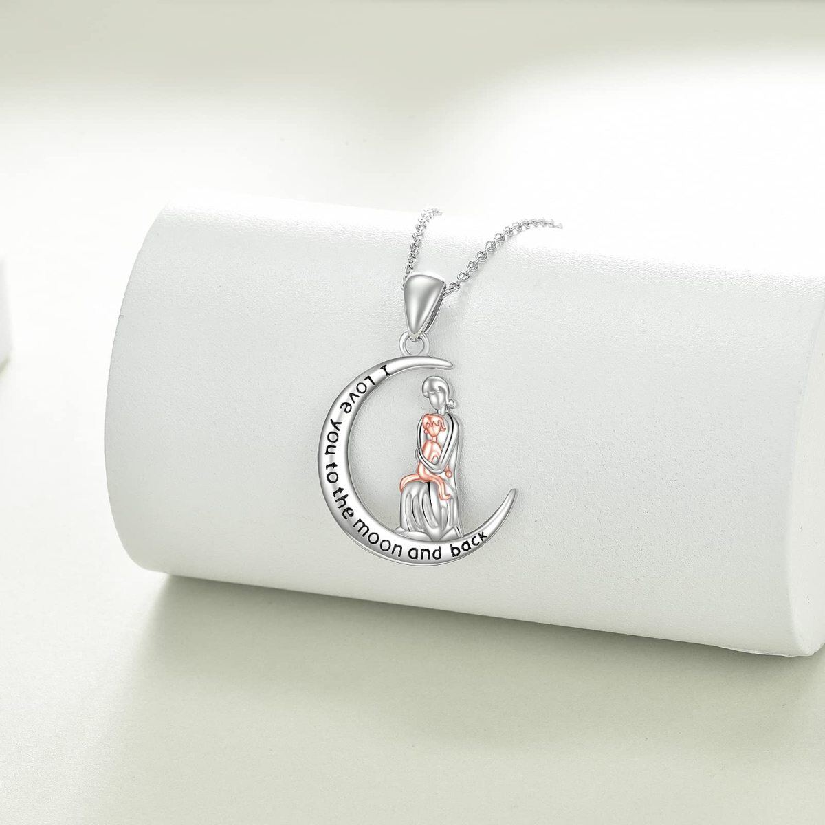 Sterling Silver Mother Pendant Necklace with Engraved Word-3