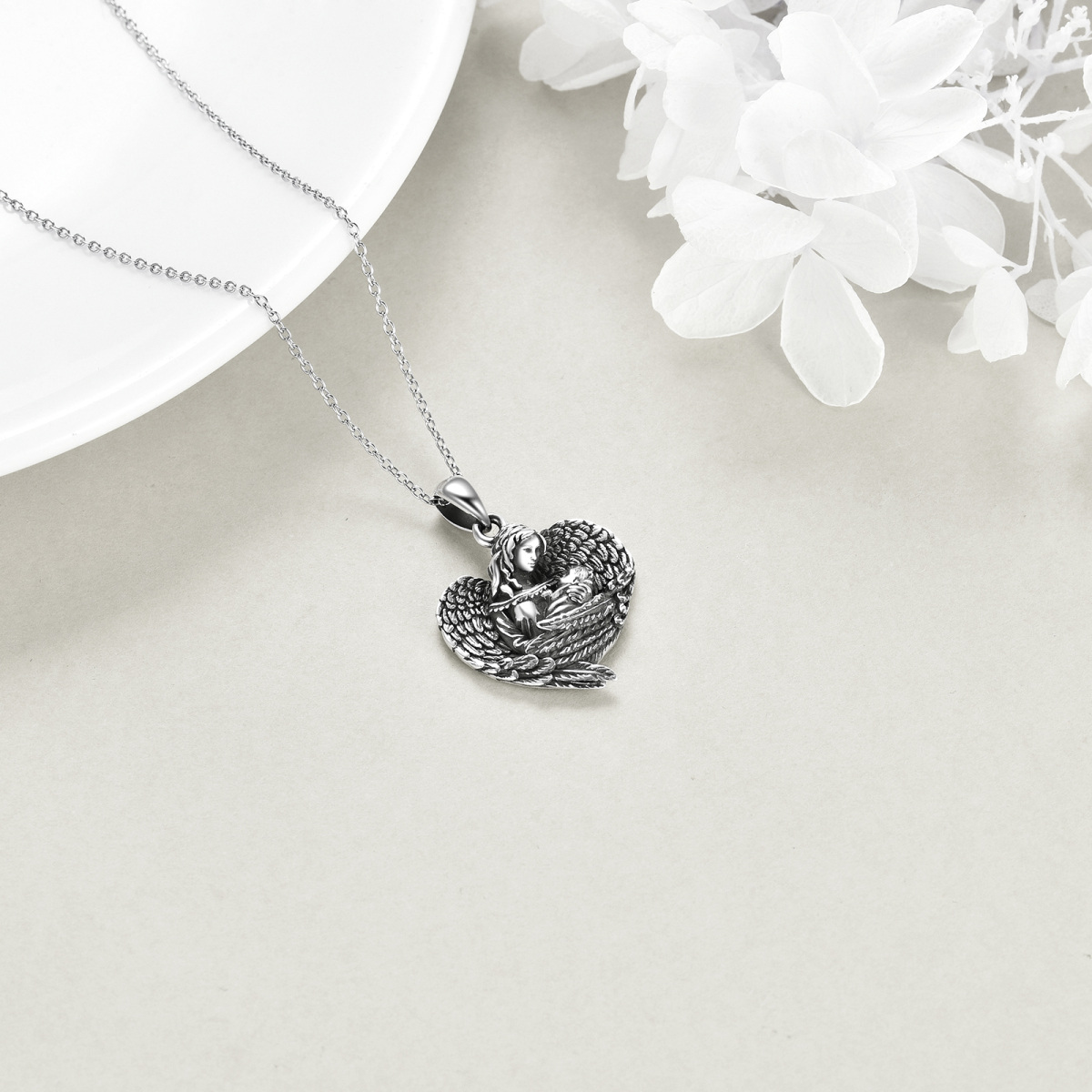 Sterling Silver Mother Pendant Necklace-4