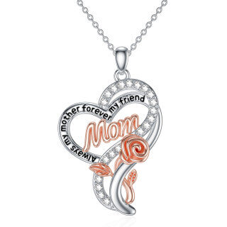 Sterling Silver Mother Pendant Necklace with Engraved Word-43