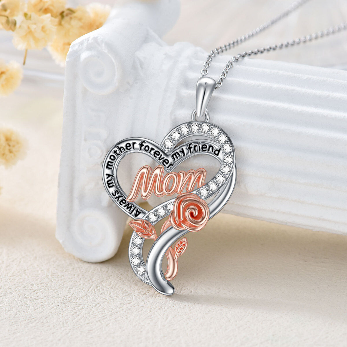 Sterling Silver Mother Pendant Necklace with Engraved Word-3