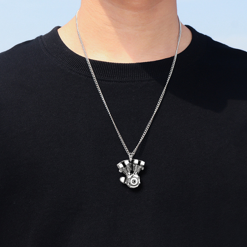 Collar de urna de motocicletas de plata de ley para cenizas para hombres-2