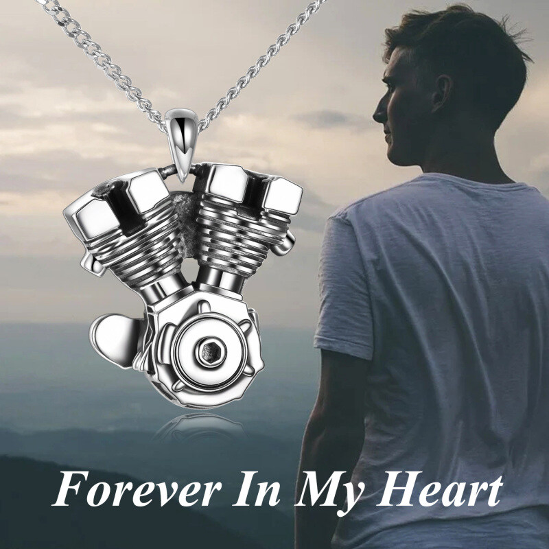 Collar de urna de motocicletas de plata de ley para cenizas para hombres-6