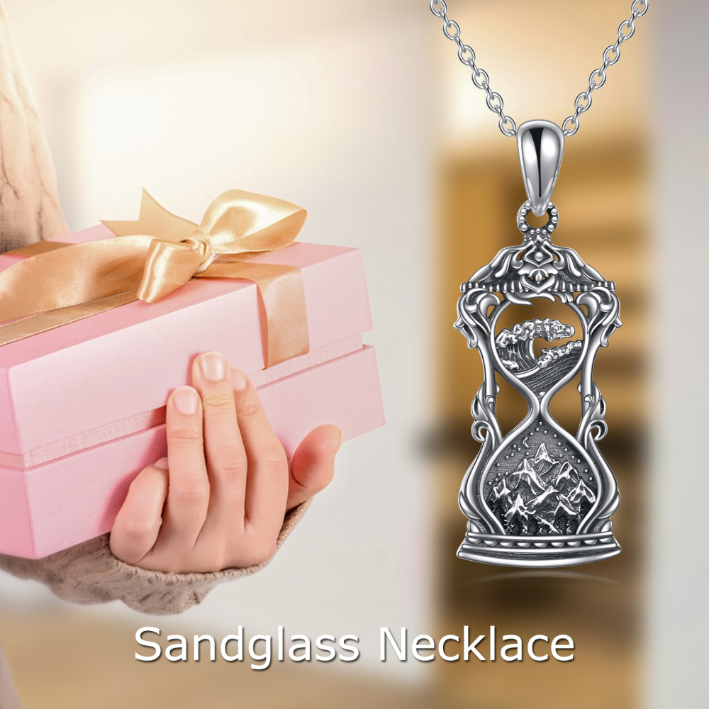 Sterling Silver Mountains & Spray Pendant Necklace-5