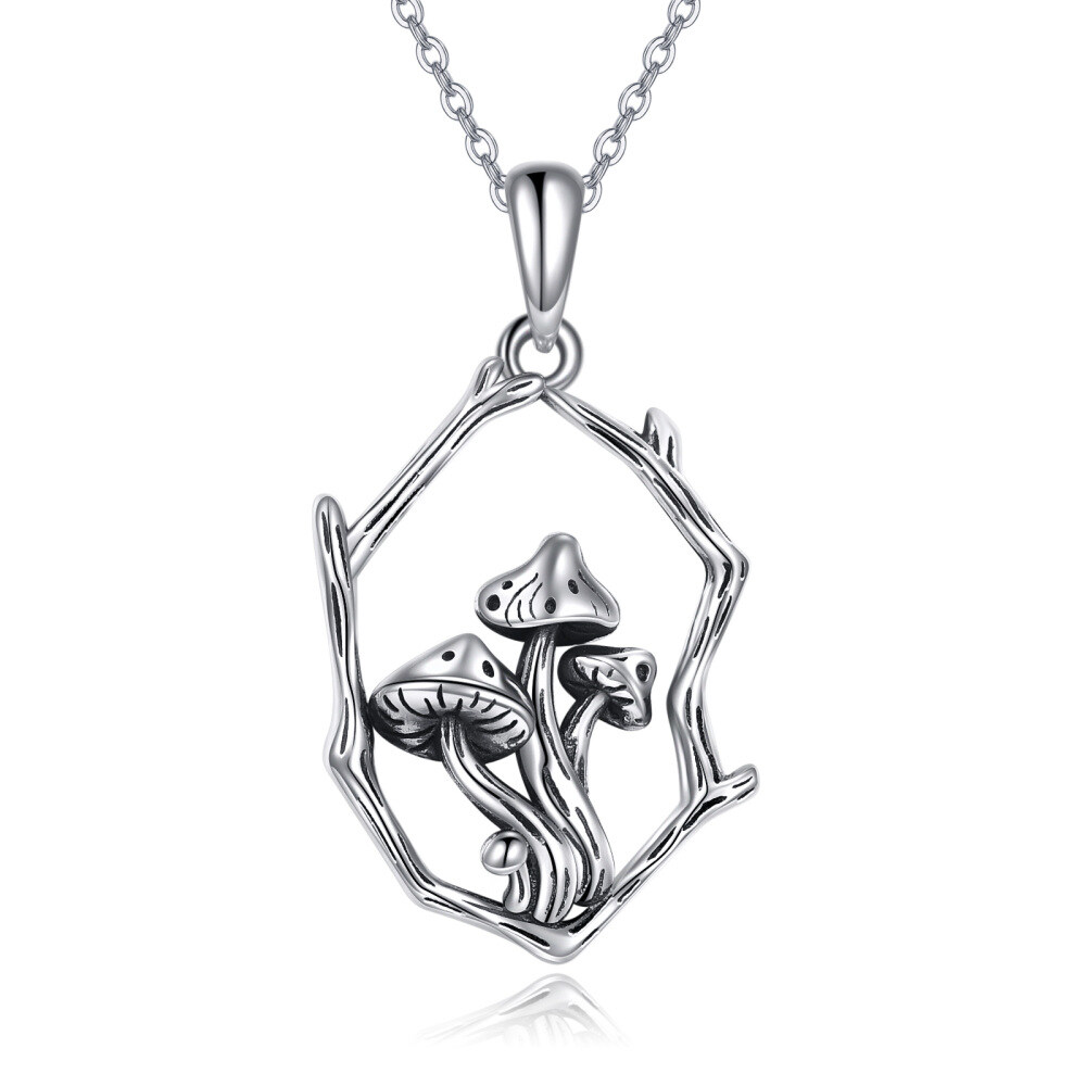Sterling Silber Pilz & Zweig Anhänger Halskette-1