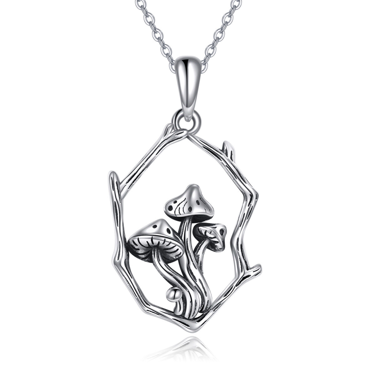 Sterling Silver Mushroom & Branch Pendant Necklace-1