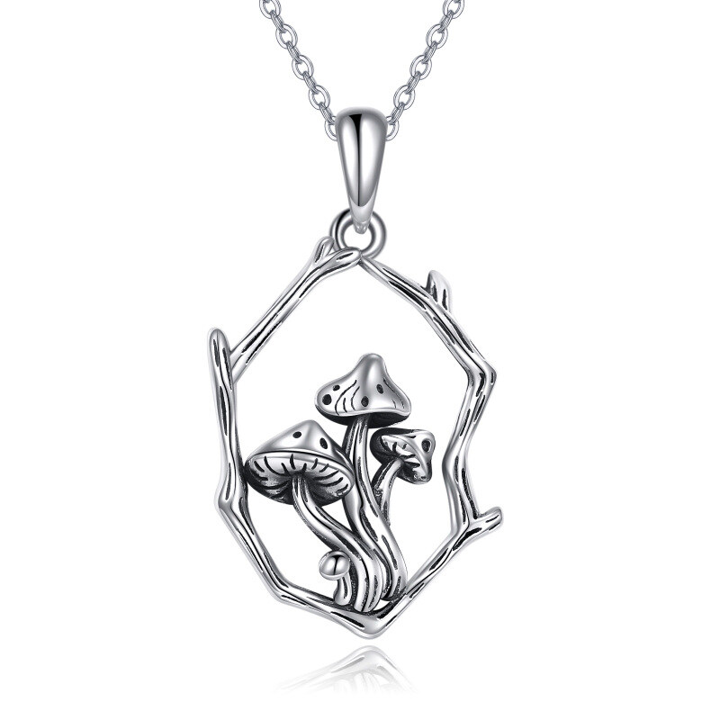 Sterling Silver Mushroom & Branch Pendant Necklace-14