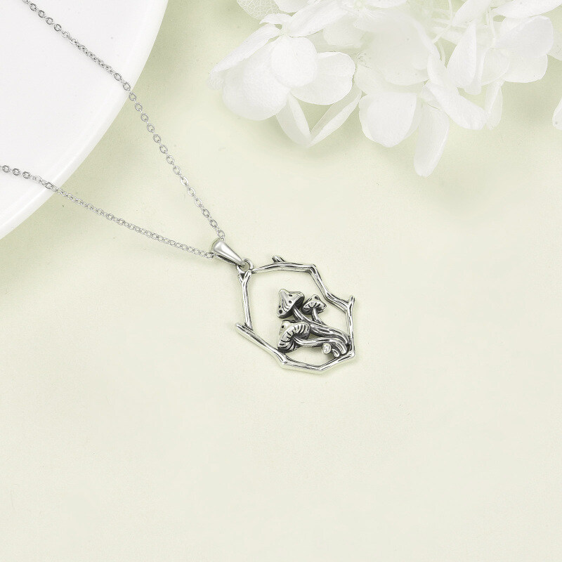 Sterling Silver Mushroom & Branch Pendant Necklace-4