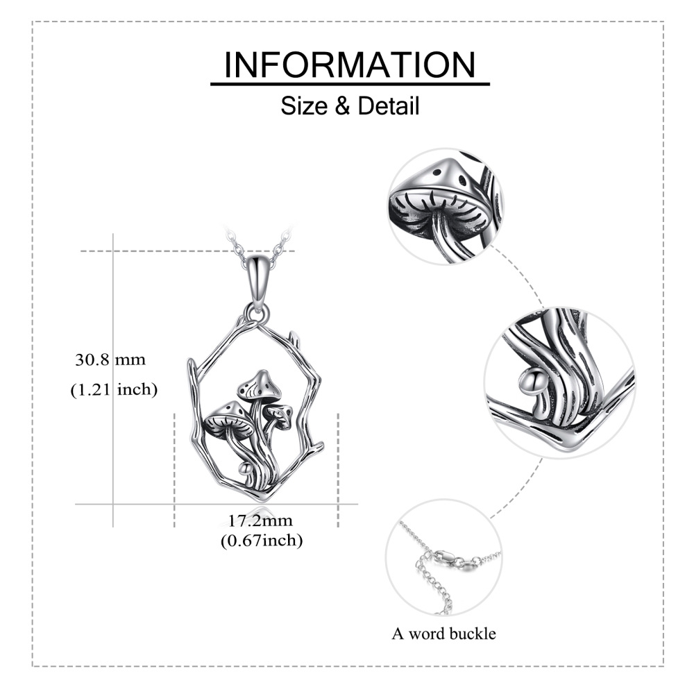 Sterling Silber Pilz & Zweig Anhänger Halskette-5