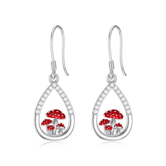 Sterling Silver Cubic Zirconia Mushroom & Drop Shape Drop Earrings-1