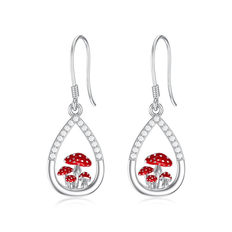 Sterling Silver Cubic Zirconia Mushroom & Drop Shape Drop Earrings