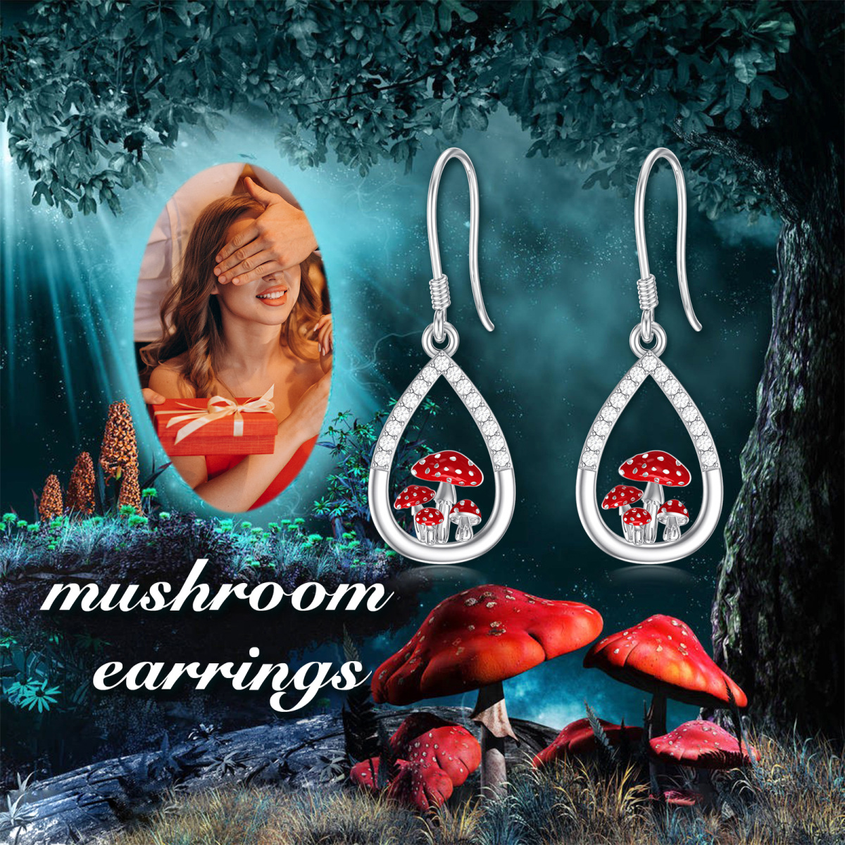 Sterling Silver Cubic Zirconia Mushroom Drop Earrings For Women-3