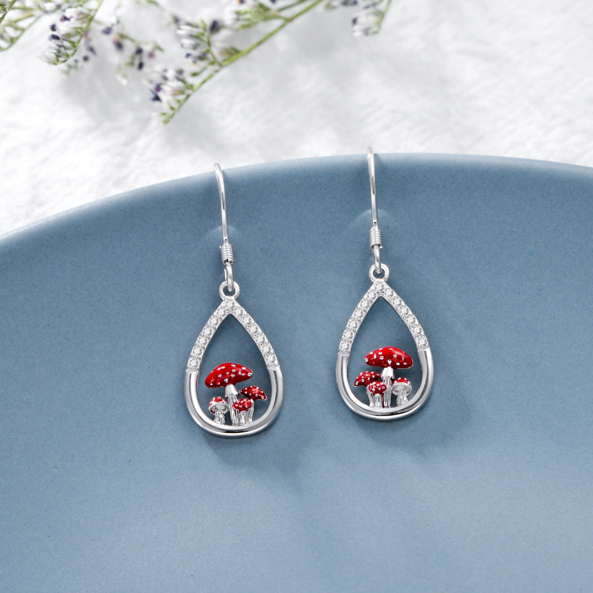 Pendants d'oreilles en argent sterling avec zircon cubique en forme de champignon et de go-4