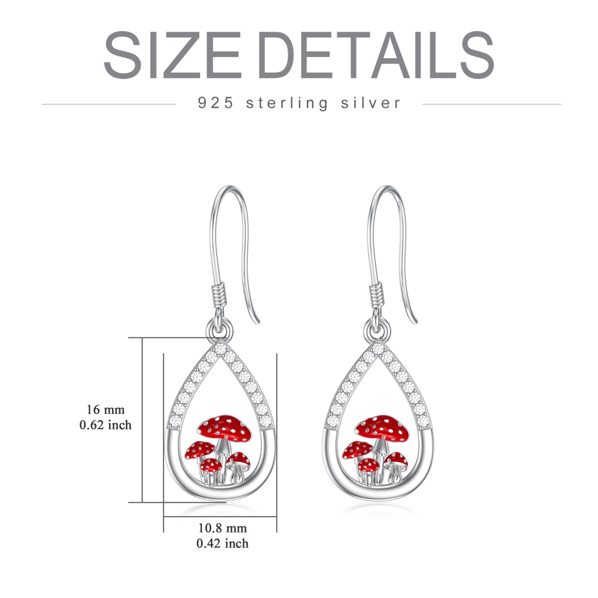 Sterling Silver Cubic Zirconia Mushroom Drop Earrings For Women-6