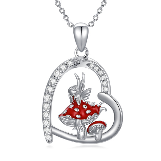 Sterling Silver Cubic Zirconia Mushroom & Fairy Pendant Necklace