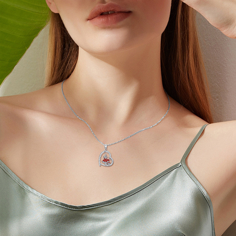 Colar com pingente de cogumelo e fada em prata de lei com zircónias cúbicas-2