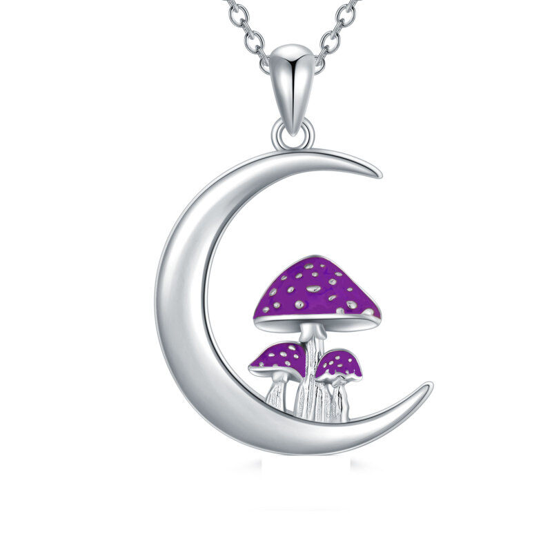 Sterling Silver Mushroom & Moon Pendant Necklace-4