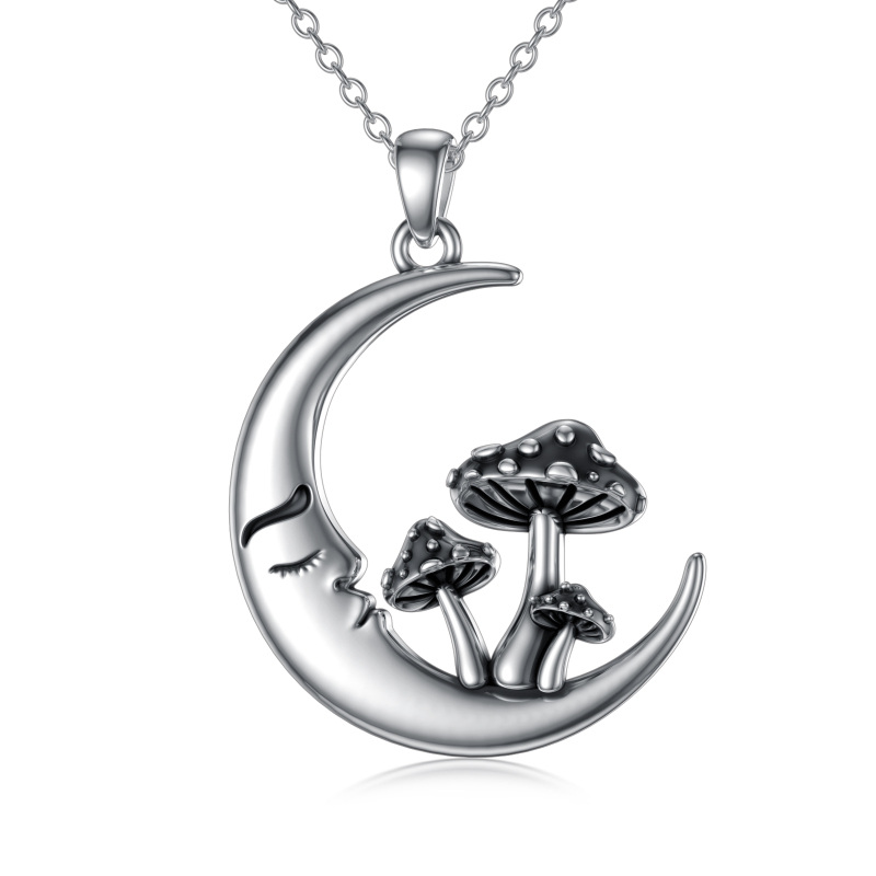 Sterling Silver Mushroom & Moon Pendant Necklace-6