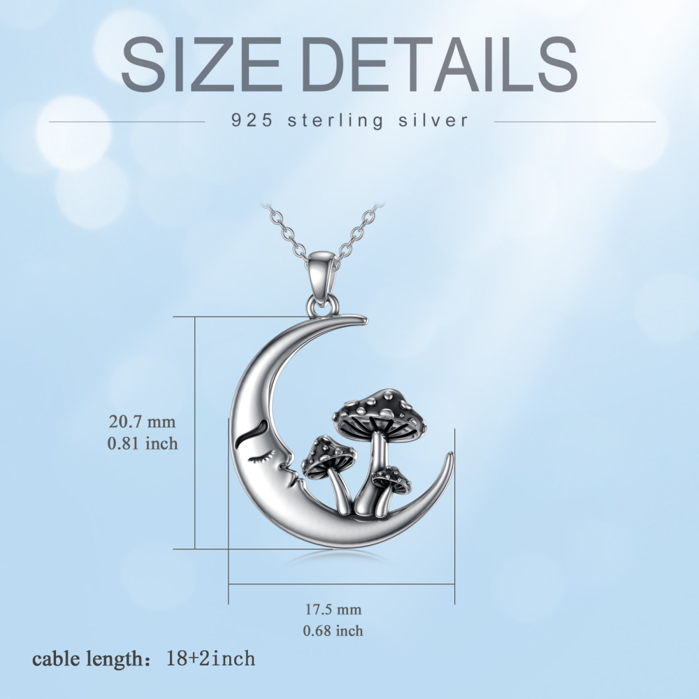 Sterling Silver Mushroom & Moon Pendant Necklace-5