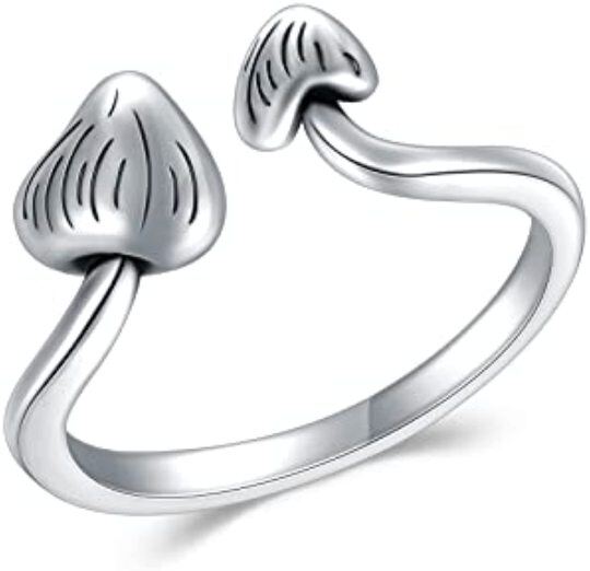 Bague ouverte en argent sterling en forme de champignon