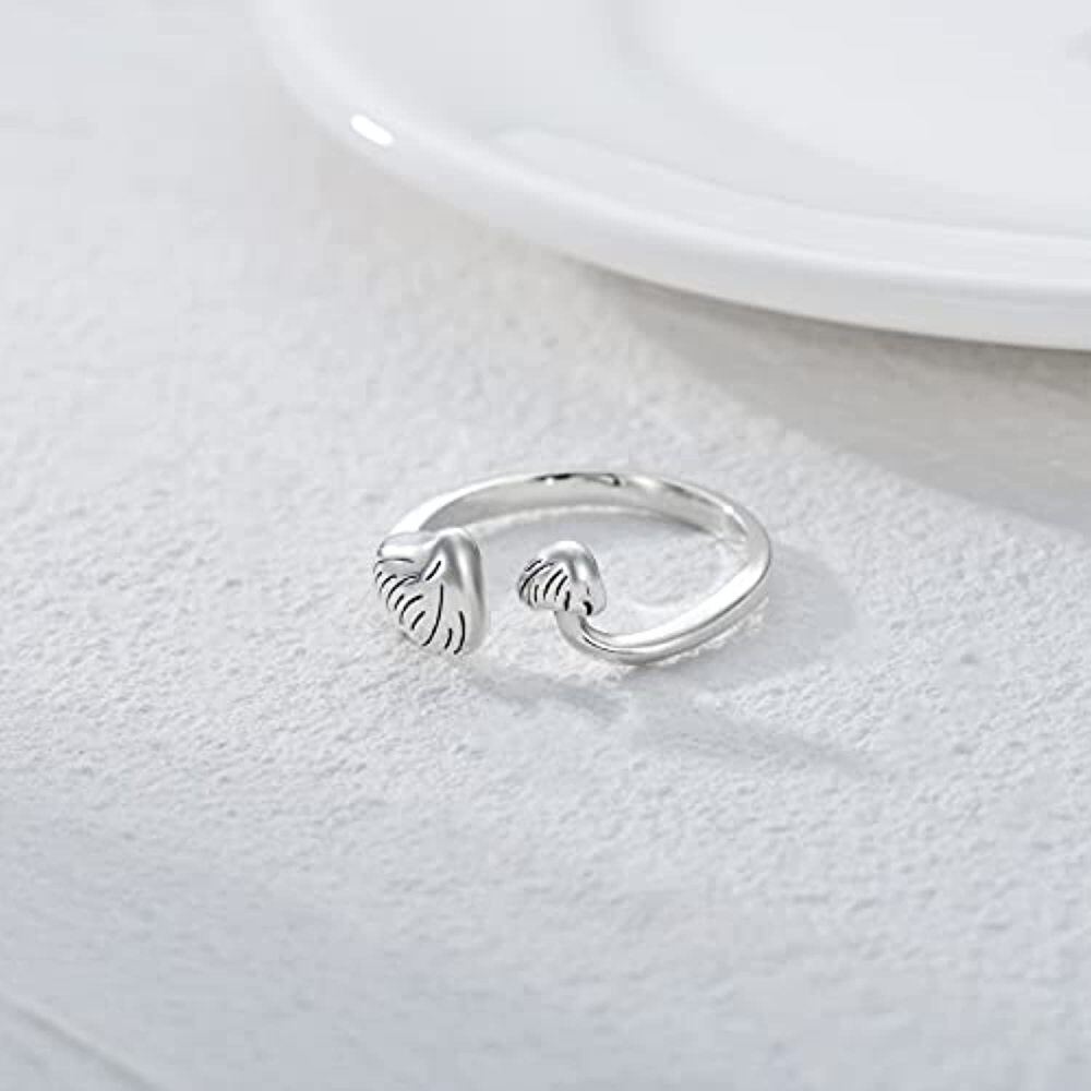 Anillo abierto de plata de ley con forma de hongo-3