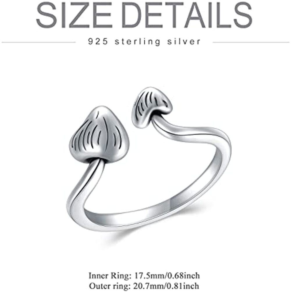 Anillo abierto de plata de ley con forma de hongo-5