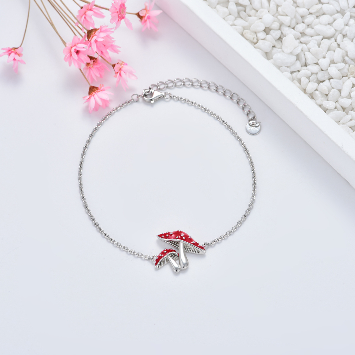 Sterling Silver Mushroom Charm Bracelet-4