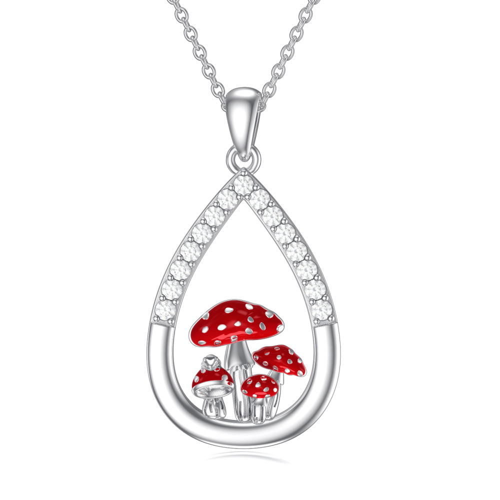 Sterling Silver Cubic Zirconia Mushroom Pendant Necklace-1