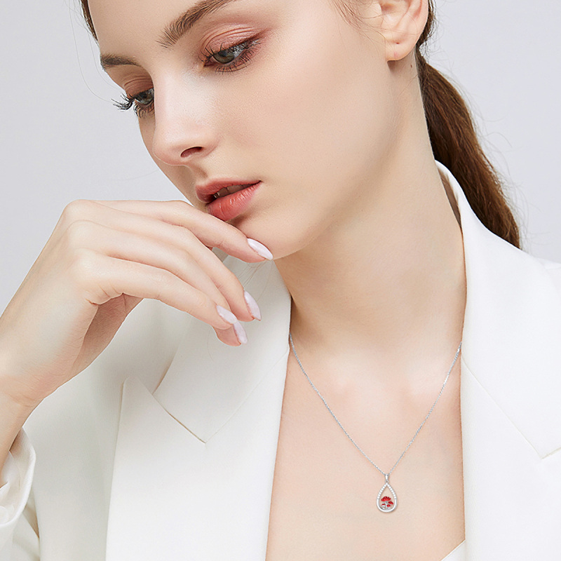 Sterling Silver Cubic Zirconia Mushroom Pendant Necklace-2