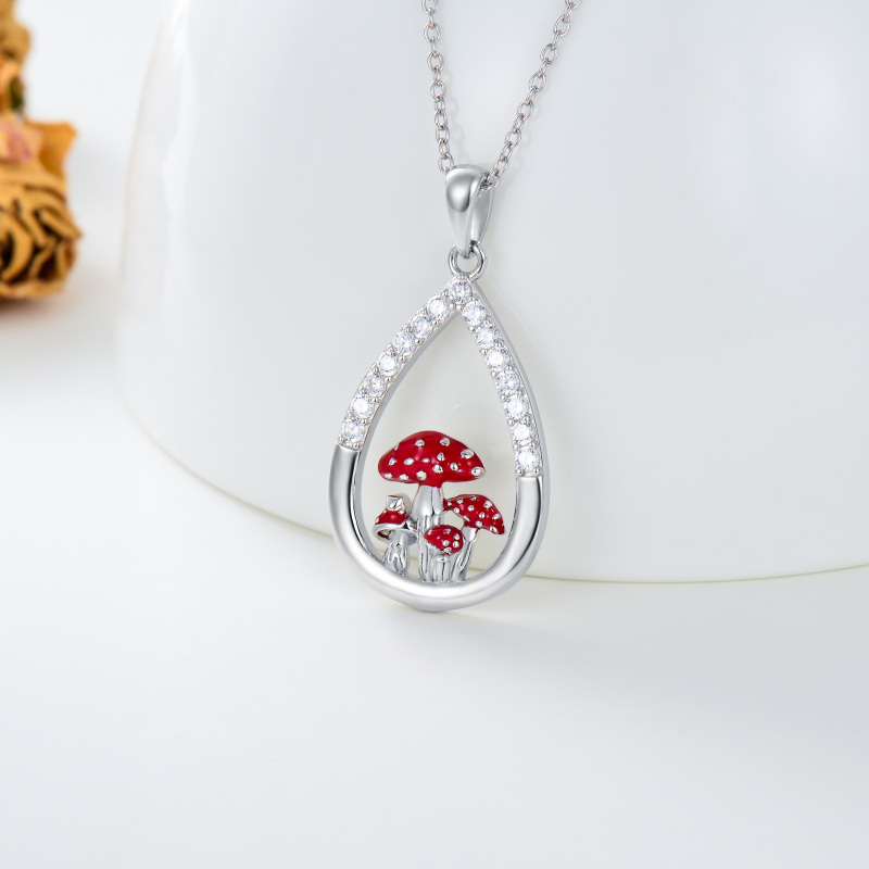 Sterling Silver Cubic Zirconia Mushroom Pendant Necklace-3