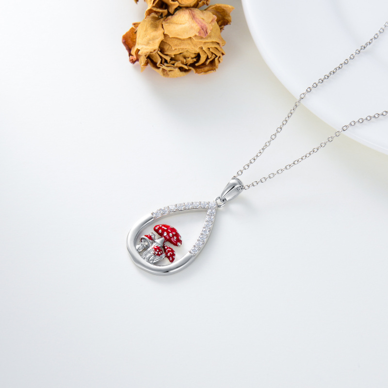 Sterling Silver Cubic Zirconia Mushroom Pendant Necklace-4